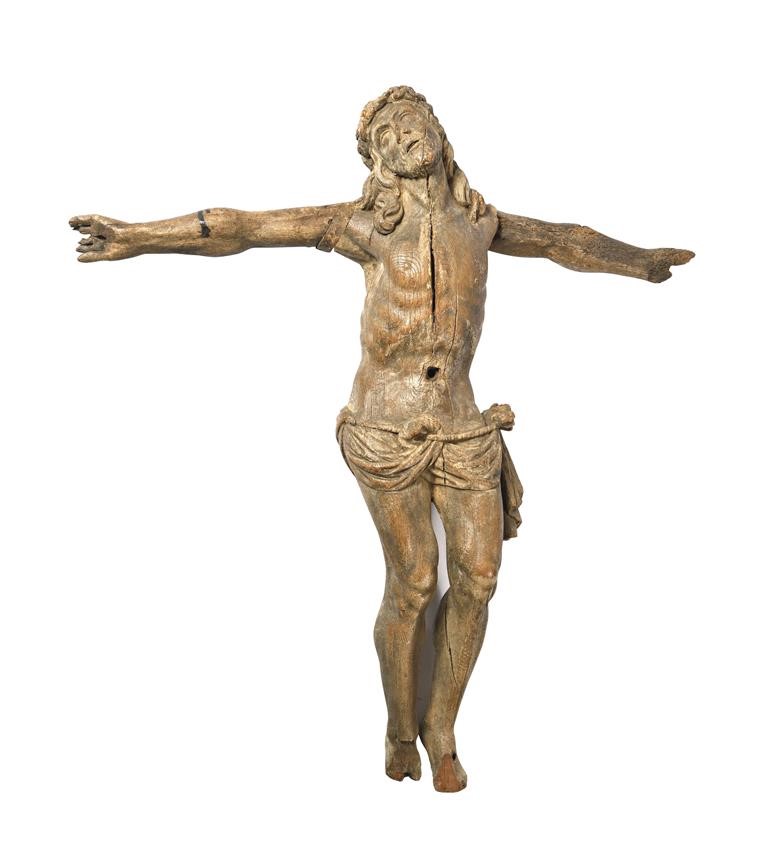 Christ en bois sculpté anciennement polychromé représenté mort