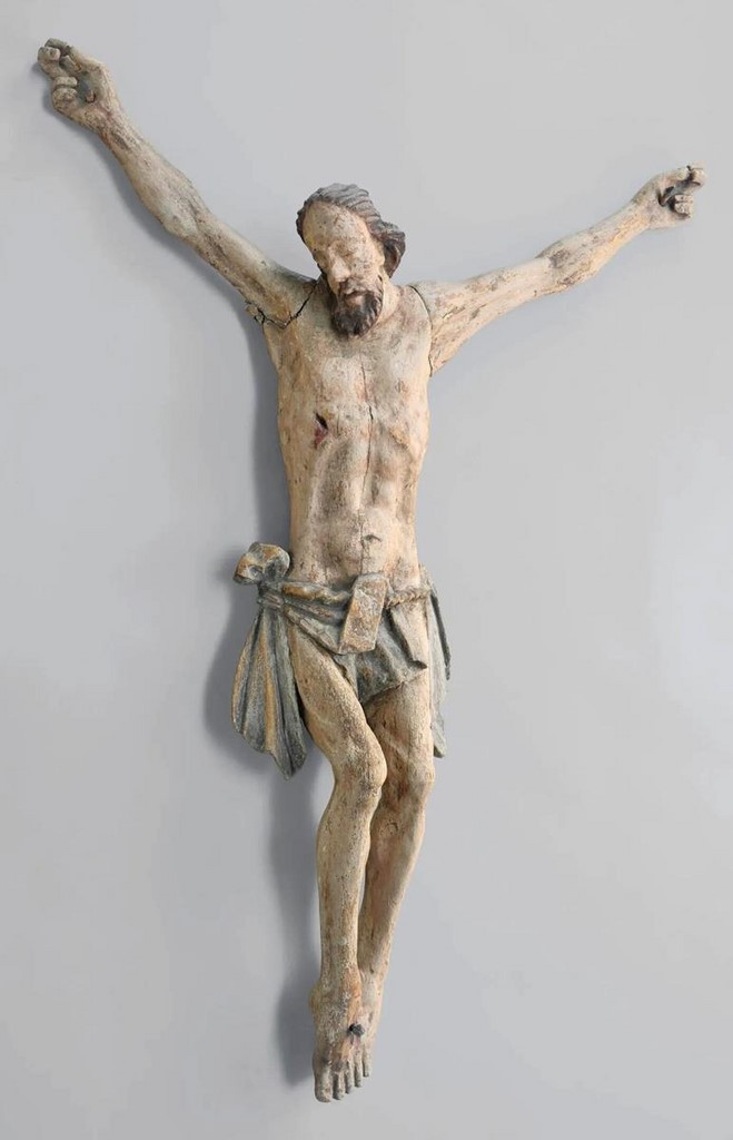 ECOLE ESPAGNOLE du XVIIe siècle Christ de la crucifixion Figure sculptée en bois polychromé 