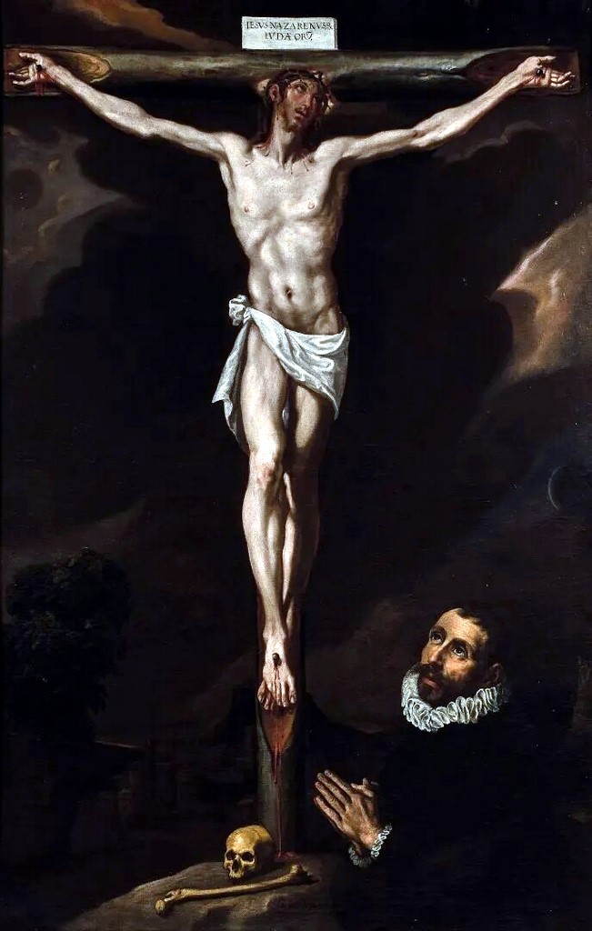 Luis TRISTAN (Tolède, 1586 - 1624) Christ en croix avec le portrait d'un donateur 