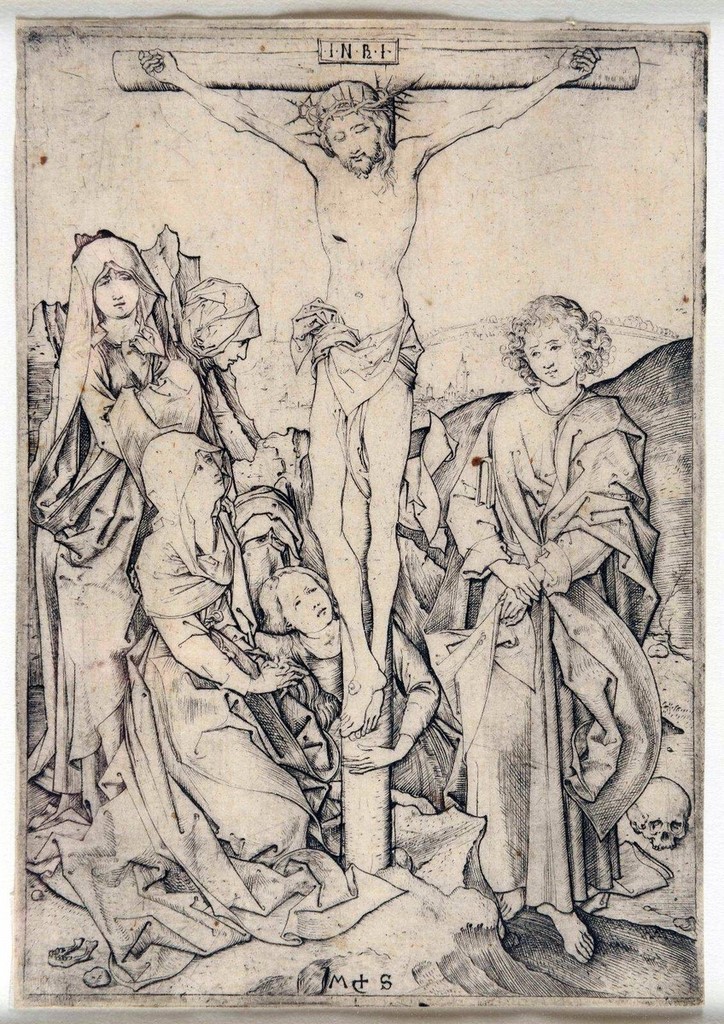 Ecole française vers 1650 Le Christ en croix avec saint Jean et la Vierge